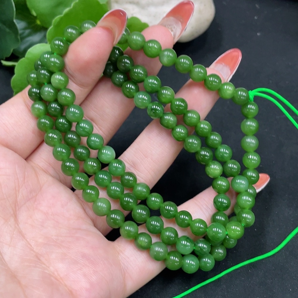 H35112132 Hetian Jade Jasper Bead Necklace, Approx. 5.8mm, Total Weight About 37g