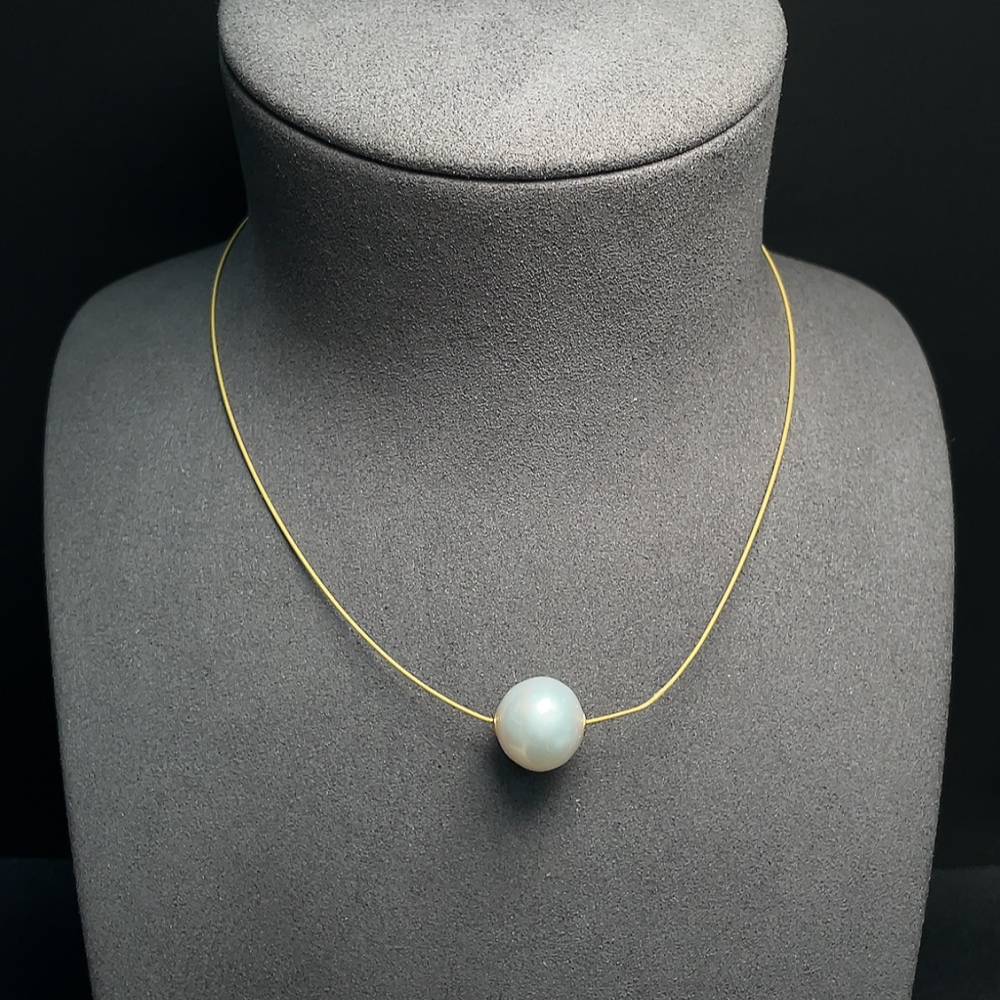 C32784317 Seawater Pearl Pendant Necklace (Non-Gold Chain) with 73% Gold Pendant, Total Weight Approx. 5g Including Chain, Pearl Size About 14.7mm