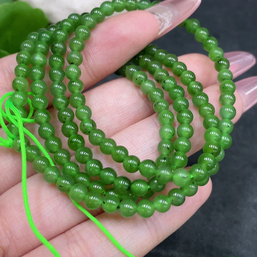 H34959658 Hetian Jade Jasper Bead Necklace, approx. 4mm, total weight approx. 14g