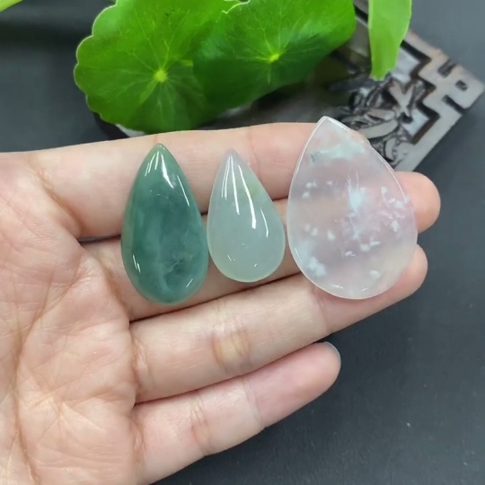 F0958692 Jadeite Pendant Lot of 3 Pieces Some with Veins and Cracks