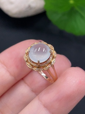 F24738931 Jadeite Inlaid Ring Size 14 18K Gold Total Weight Approx. 2g