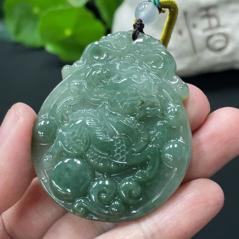 F34076786 Jadeite Kylin Pendant Total Weight Approx. 25.7g with Non-Type A Beads