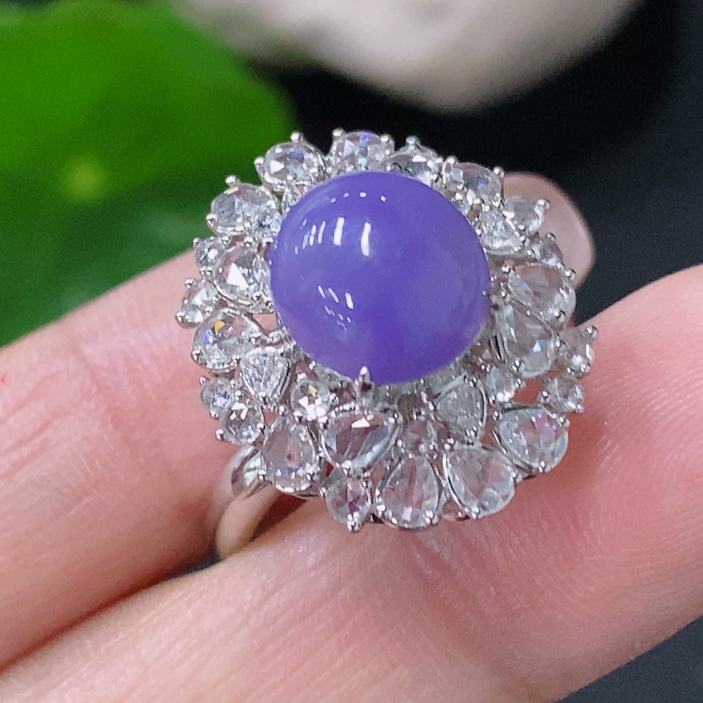 F35087822 Jadeite and Diamond Ring in 18K Gold, Size 14, Total Weight Approx. 4.39g