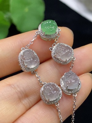 F33835789 Jadeite Inlaid Bracelet PT950 with Diamond Accents, Total Weight Approx. 5.9g