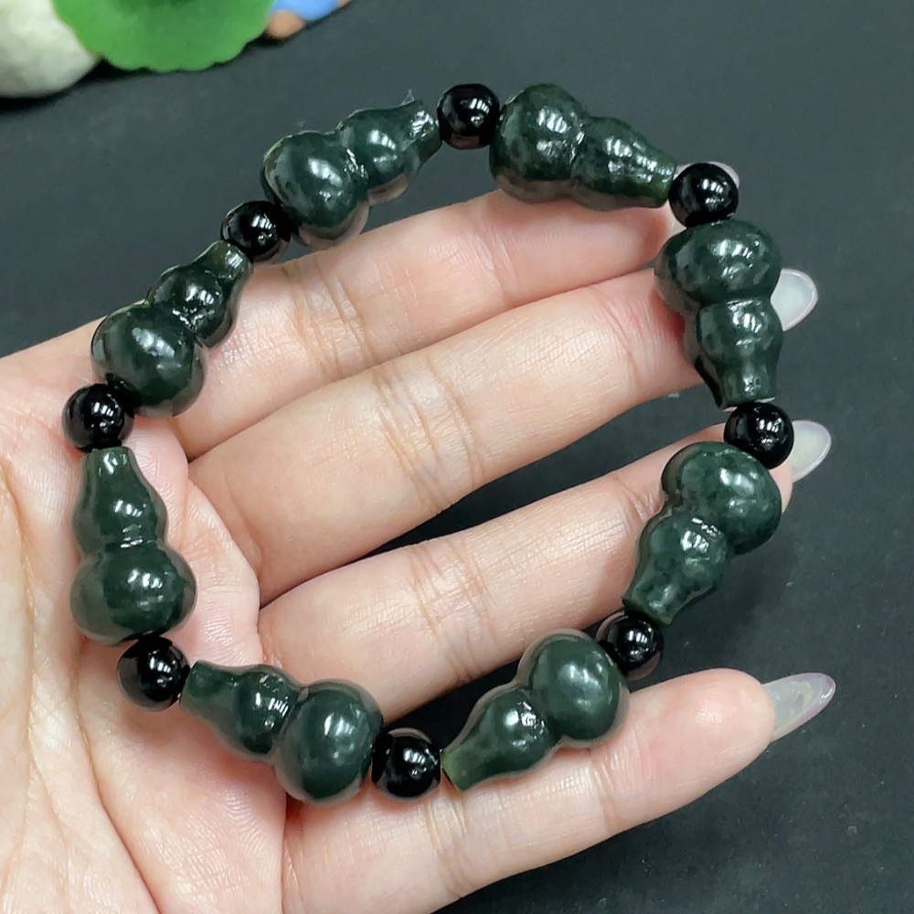 H34956653 Hetian Jade Gourd Bracelet, total weight about 48.5g, with non-Hetian Jade beads