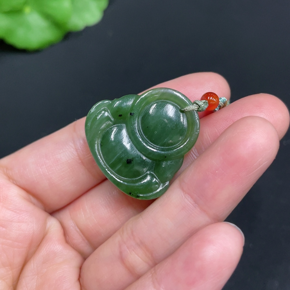 H34037751 Hetian Jade Jasper Pendant - Buddha Figure - Total Weight (with rope): 8.5g