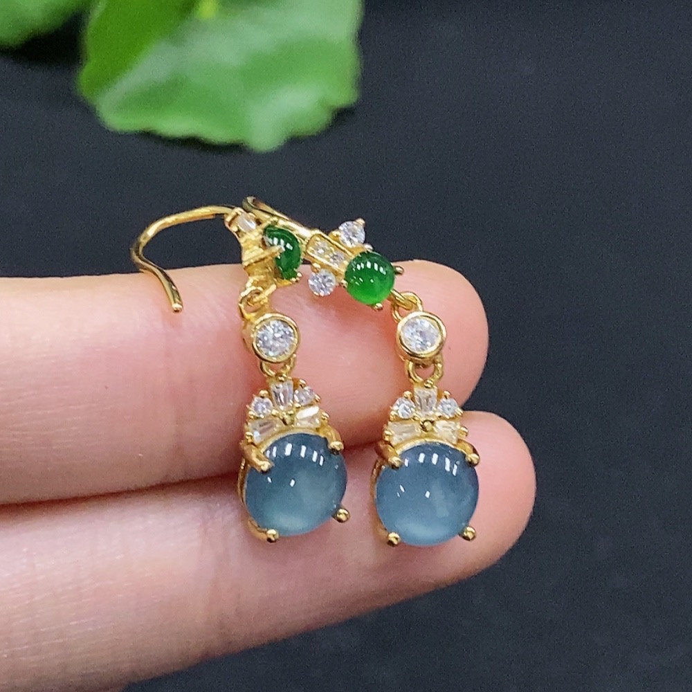 F33866699 Jadeite Cabochon Stud Earrings, Non-Gold Setting, Total Weight Approx. 2.46g