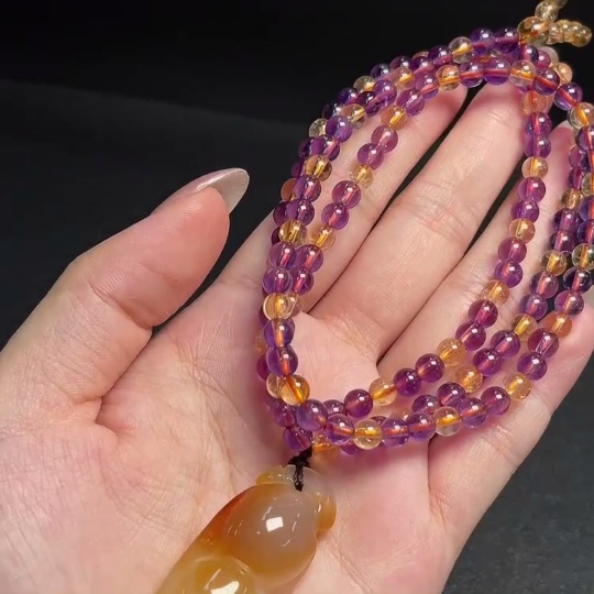 C34993084 Crystal Bead Necklace with Visible Organic Matter, Consider Non-Natural Accent Stones, Total Weight Approx. 39.72g, Size 5mm