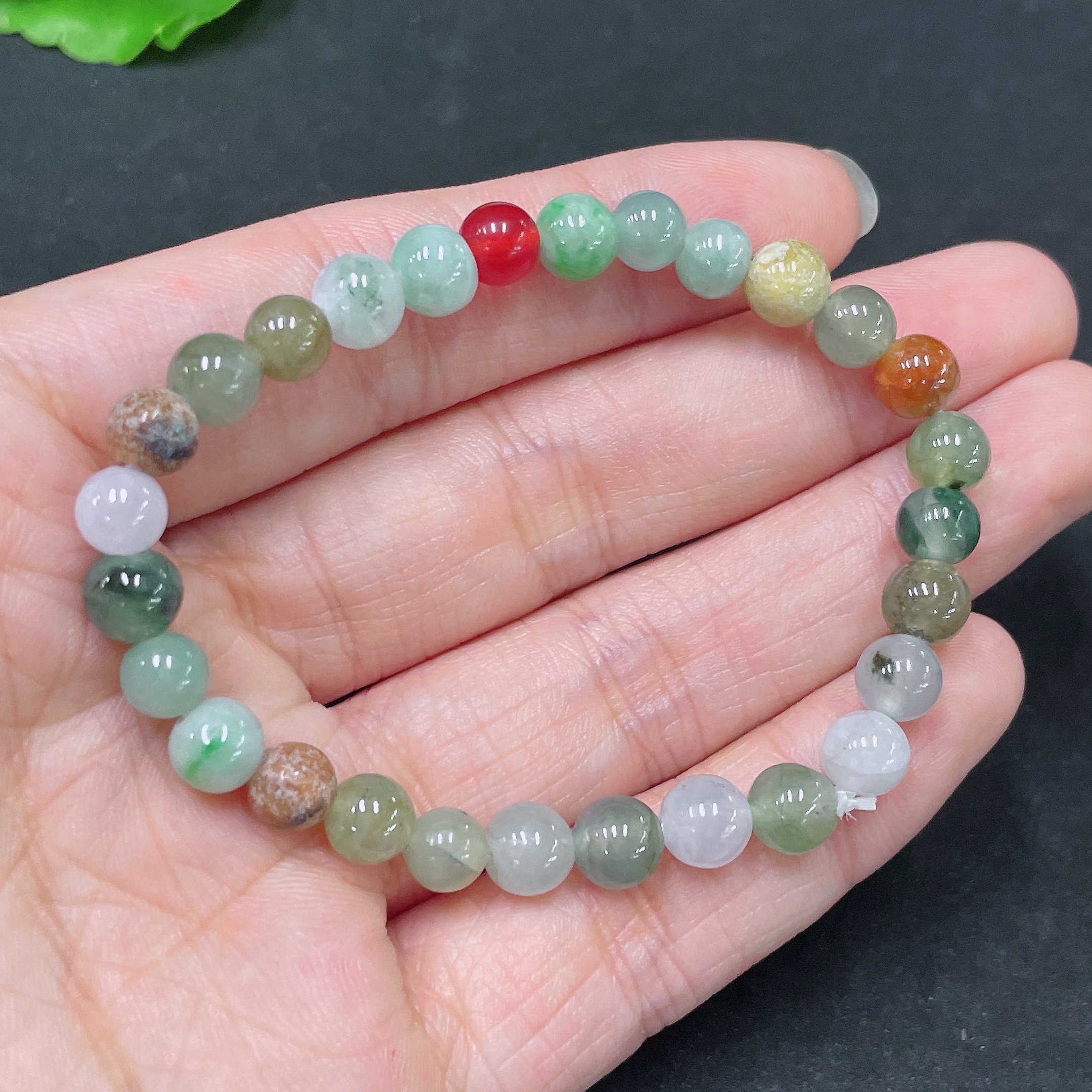 F32698405 Jadeite Bracelet Red Beads Non-A Total Weight Approx. 11.6g Size Approx. 6.6mm