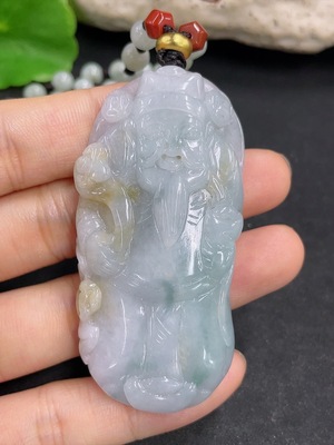 F44317223 翡翠财神挂件  配珠非A 非金 货品总重约65.33g