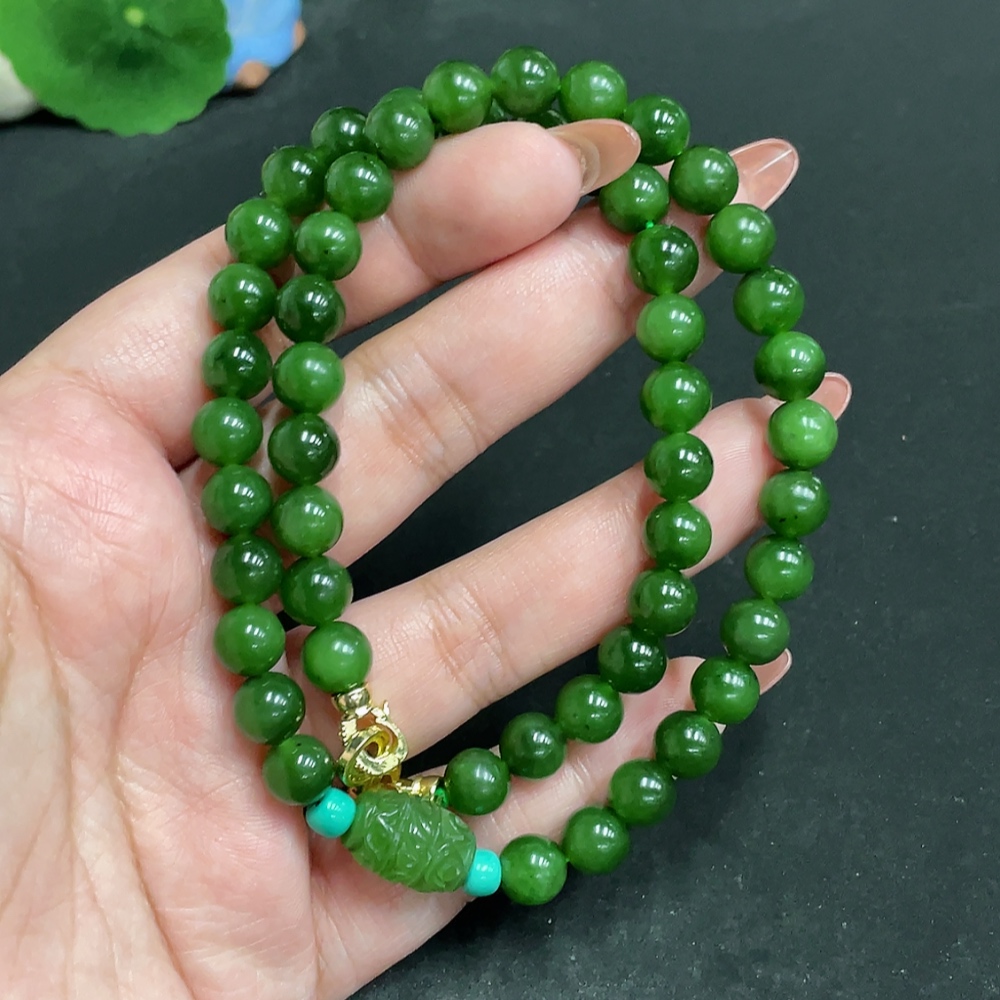 H34055022 Hetian Jade Jasper Bead Necklace, approx. 7.7mm, total weight approx. 45.2g, non-gold