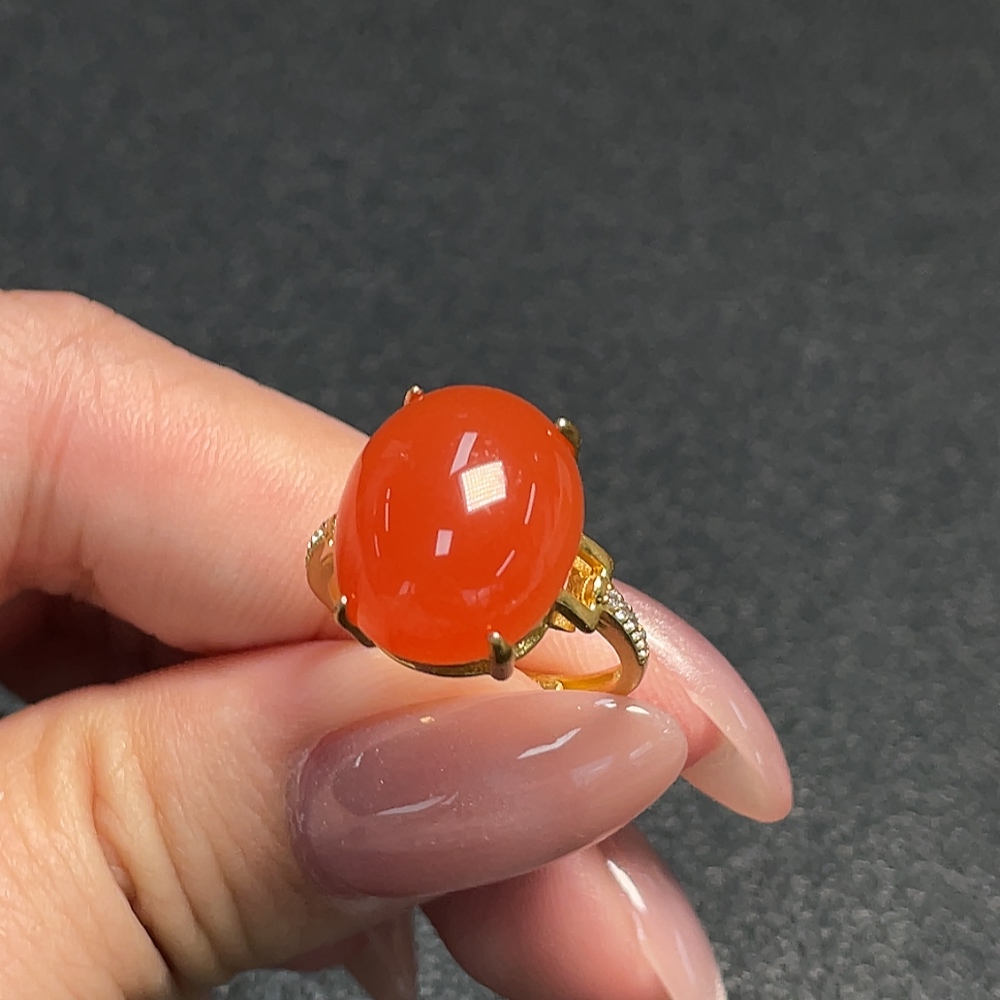 C34993014 South Red Agate Ring, Adjustable, Non-Gold, Total Weight Approx. 4.45g