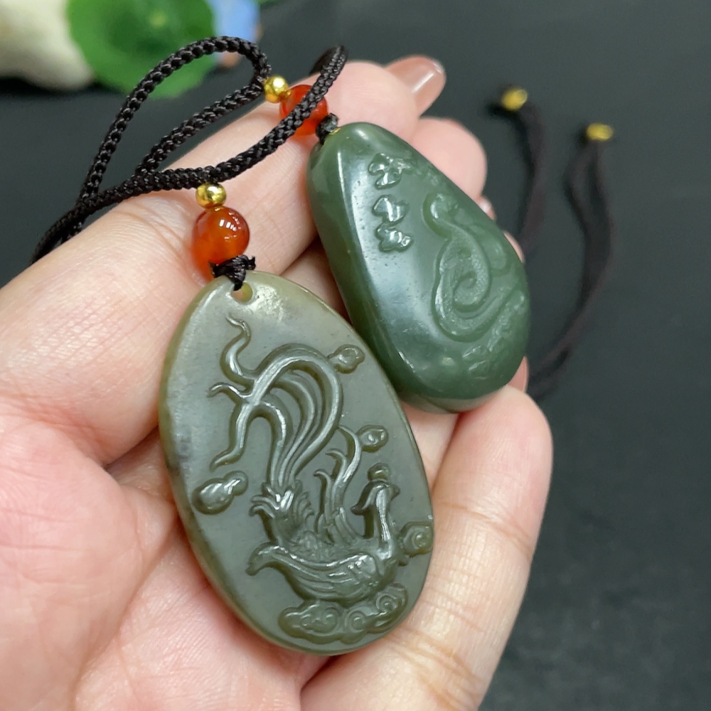 H34054875 Hetian Jade Pendant  Spirit Snake  Phoenix