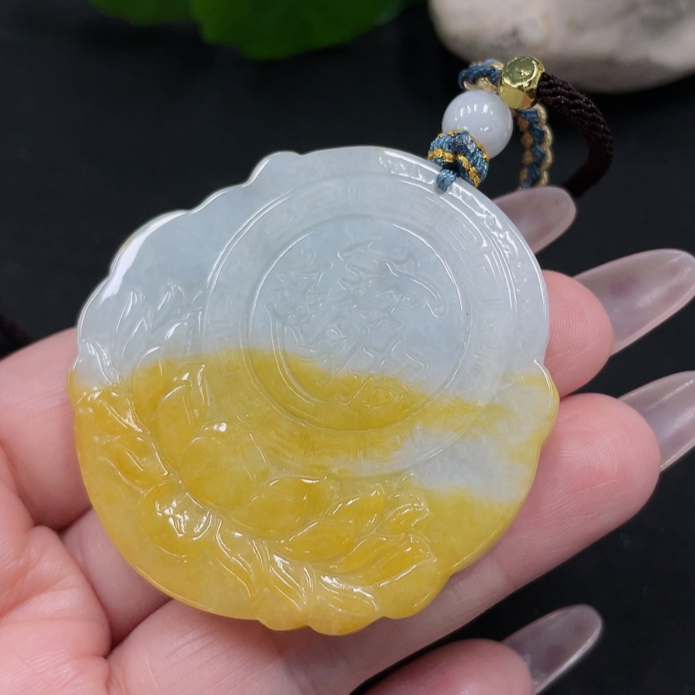 F35082311 Jadeite God of Wealth Pendant Total Weight Approx. 48.5g (Including Rope Weight)