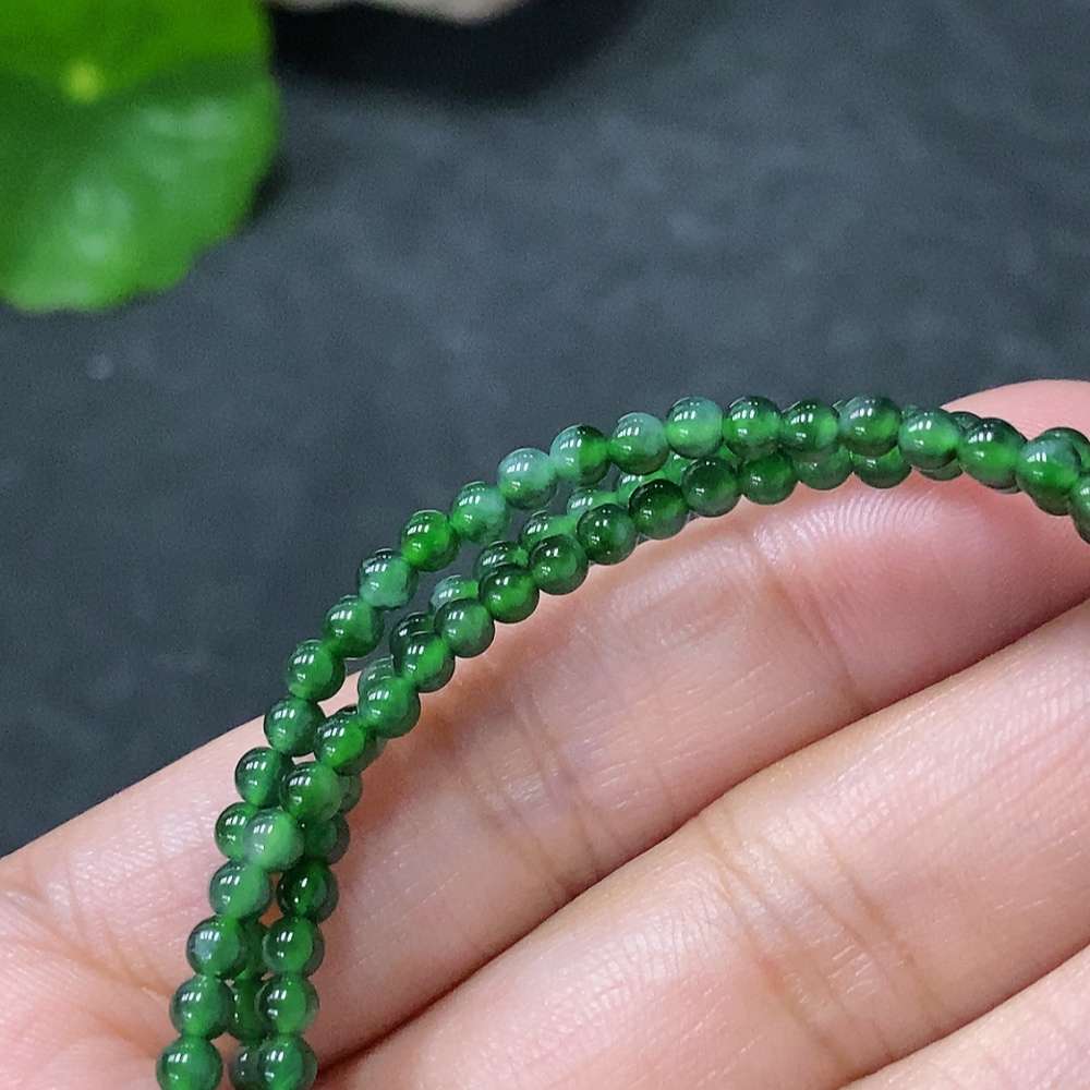 F34030541 Jadeite Bead Necklace Approx. 3mm Non-Gold Total Weight Approx. 9.6g