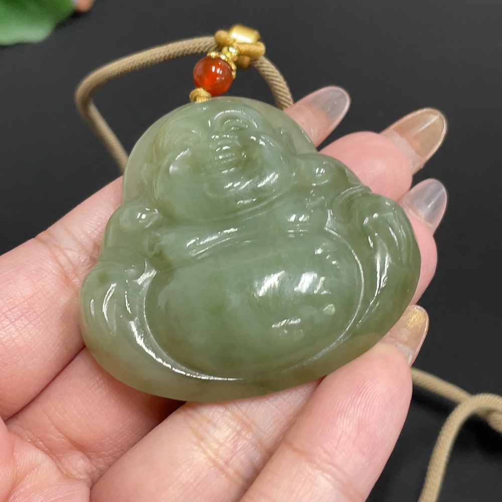 H32767325 Hetian Jade Pendant - Buddha Figure - Total Weight (including rope): 50.5g