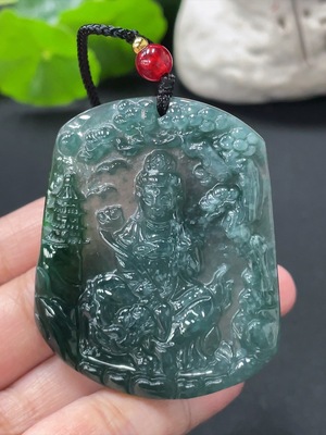 F31670047 JadeiteManjushri Bodhisattva Pendant (Total Weight Approx. 24.49g, Non-Grade A Beads)