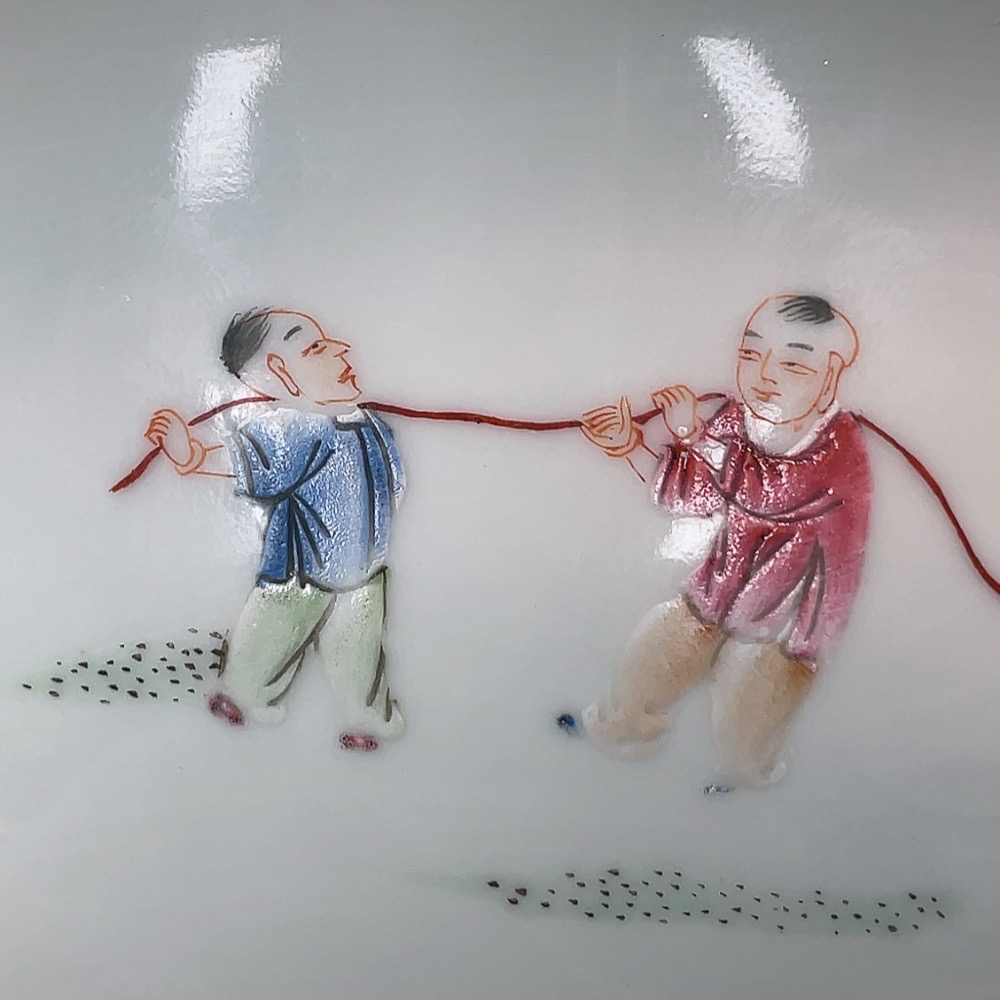 W30475565 Porcelain, Perfect Condition, Early Qing Five Blessings Holding Longevity and Peace Famille Rose Bowl