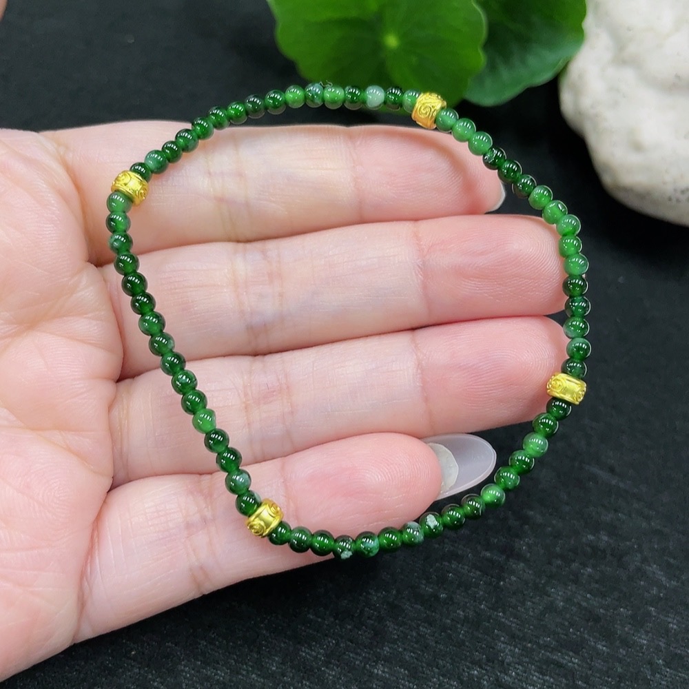 F32734806 Jadeite Beads Bracelet Approx. 3mm Total Weight Approx. 3.5g Non-Gold-Inlaid