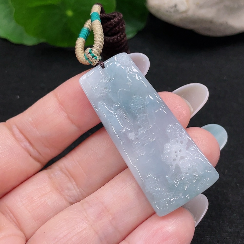 F33874286 Jadeite Landscape Pendant, Total Weight Approx. 13.2g (Including Rope Weight)