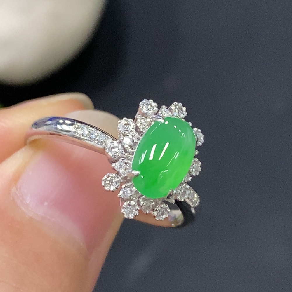 F29357648 Jadeite and Diamond Ring in 18k Gold, Size 13, Total Weight Approx. 2.58g