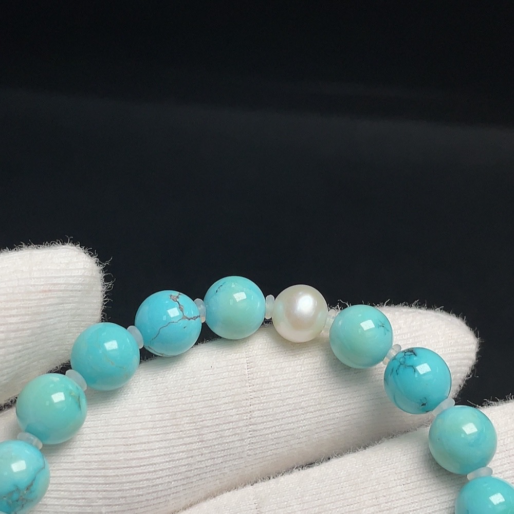 C30445179 Turquoise Bracelet Non-Gold Inlaid Approx.8.7mm Total Weight About 18.57g With Pearls Stones Considered Non-Natural