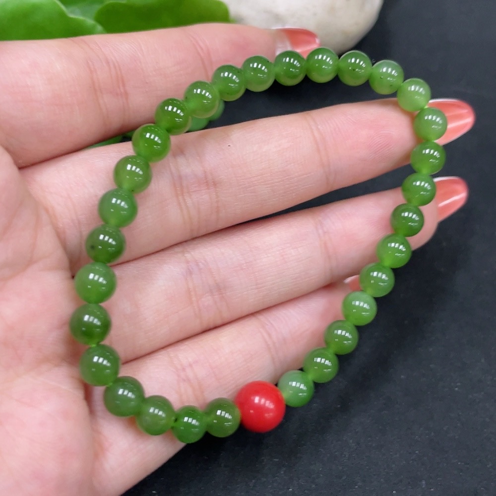 H35112473 Hetian Jade Jasper Bracelet, approx. 5.8mm, total weight about 10.7g, with non-Hetian Jade beads