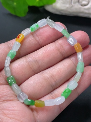 F33935889 Jadeite Bead Bracelet 4.7mm Approx. Total Weight 7.48g Yellow Bead Color Origin Undetermined with Impurities