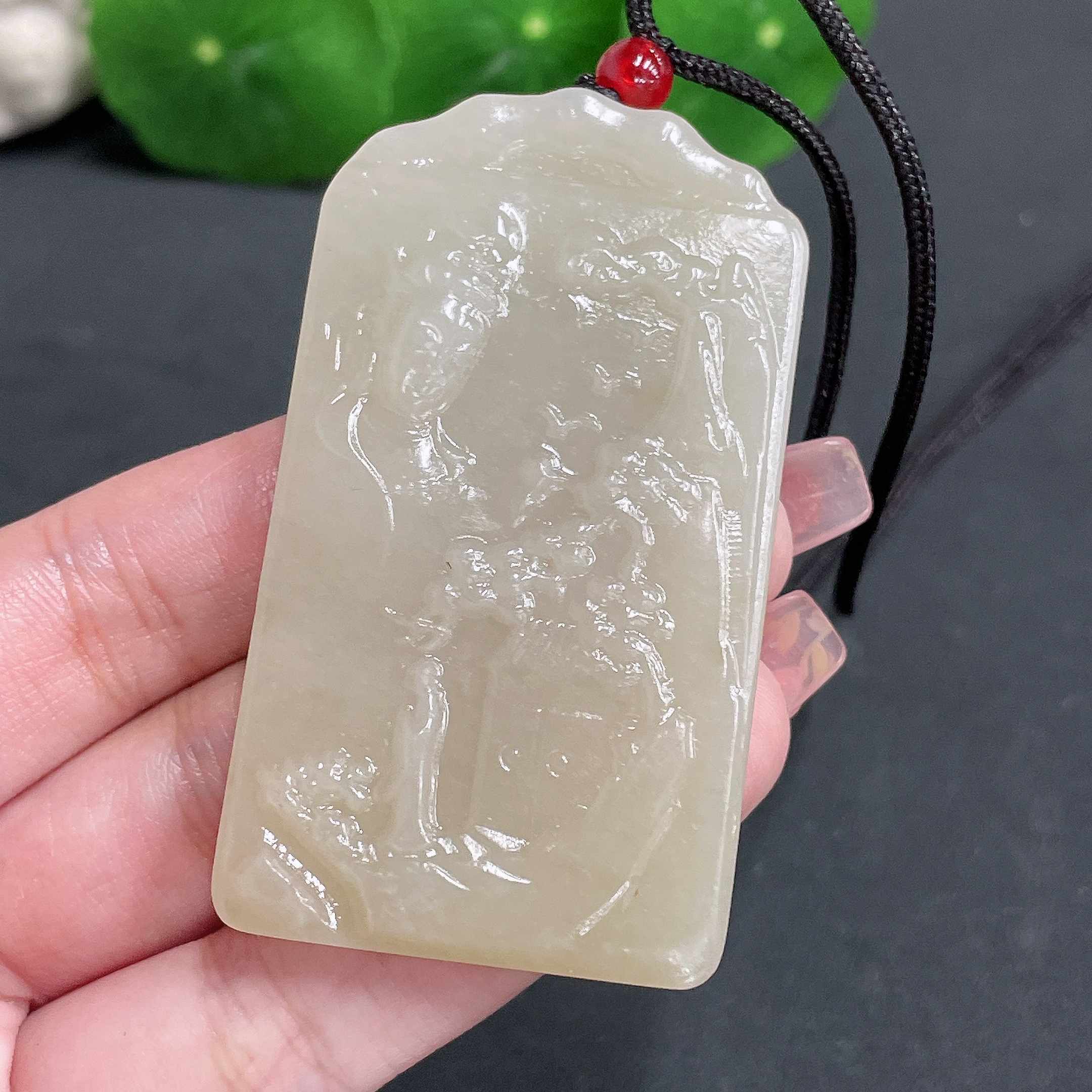H17915134 Hetian Jade Pendant Guanyin with Cord Total Weight 49.91g