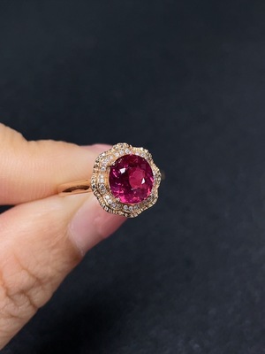 C32785373 18K Tourmaline Ring with Diamond Accents, Total Weight Approx. 2.43g, Size 14