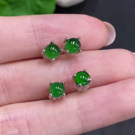 F34035130 Jadeite Cabochon Stud Earrings Sell as a Lot Non-Gold Setting