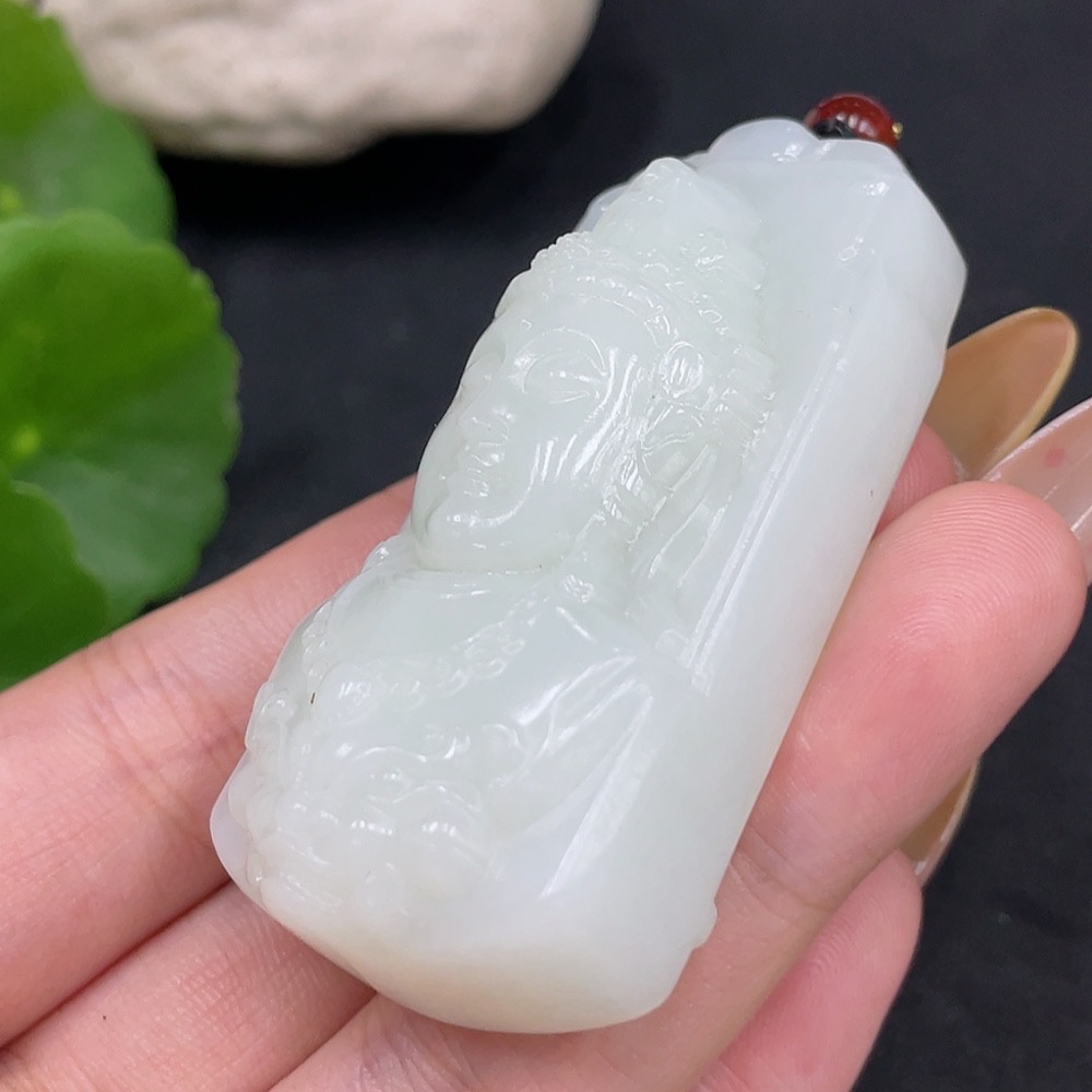 H31663761 Hetian Jade Pendant Guanyin with Other Mineral Components Total Weight Approx. (Including Rope) 68.5g
