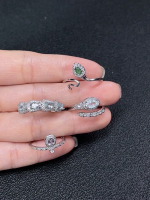 C34038753 Tanzanite + Aquamarine + Emerald Clarity Enhanced Ring, Non-Gold, Adjustable, Total Weight Approx. 7.37g, Sell as a Lot