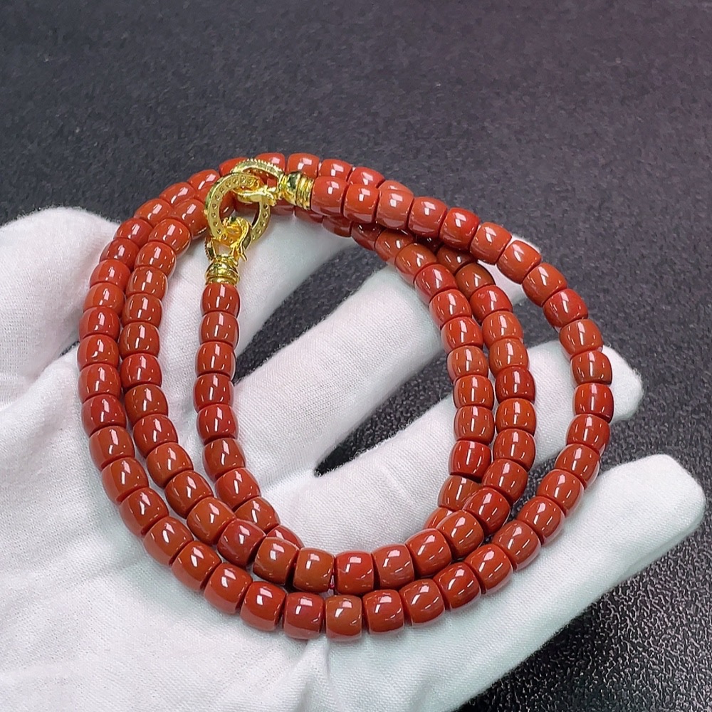 C34950088 Red Agate Bead Necklace (Non-Gold, Visible Organic Matter, Total Weight Approx. 60.38g, Bead Size 7mm)