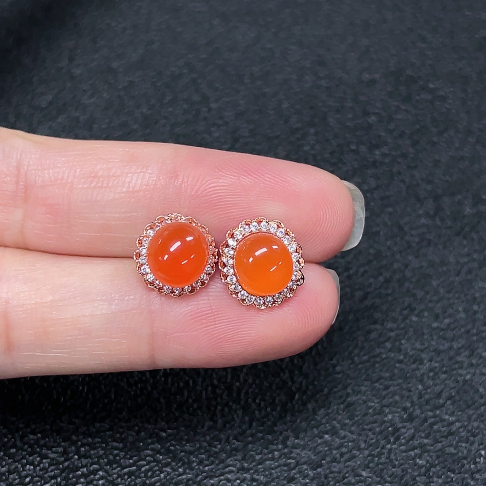 C34039434 Red Agate Earrings Non-Gold Total Weight Approx. 2.07g Size 7mm