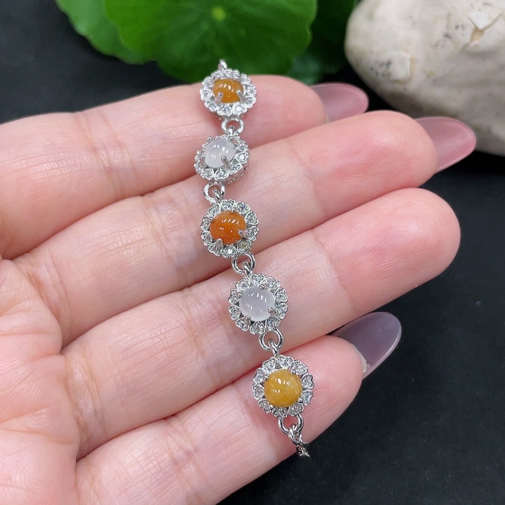 F34983115 Jadeite Inlaid Bracelet Total Weight Approximately 4.2g (Color Origin of Yellow and Red Parts Undetermined) (Non-Gold Inlaid)