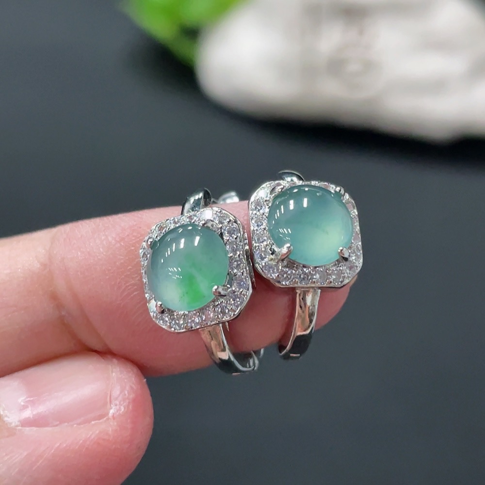 F34077062 Jadeite Inlaid Earrings Non-Gold Total Weight Approx. 3.78g