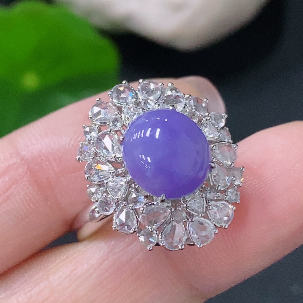 F35087822 Jadeite and Diamond Ring in 18K Gold, Size 14, Total Weight Approx. 4.39g