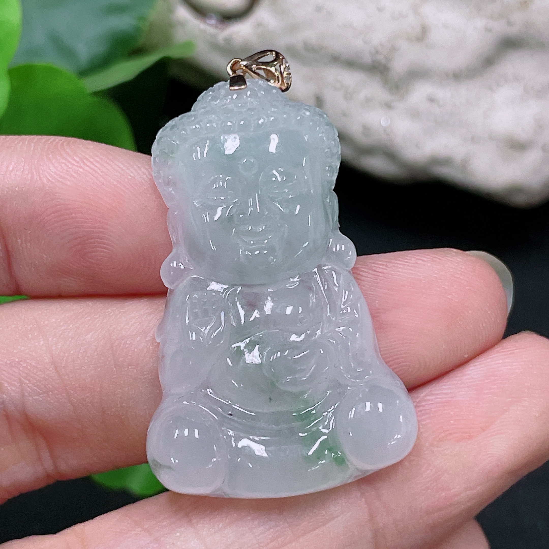 F33919413 Jadeite Baby Buddha Pendant 18k Total Weight Approx. 8.43g