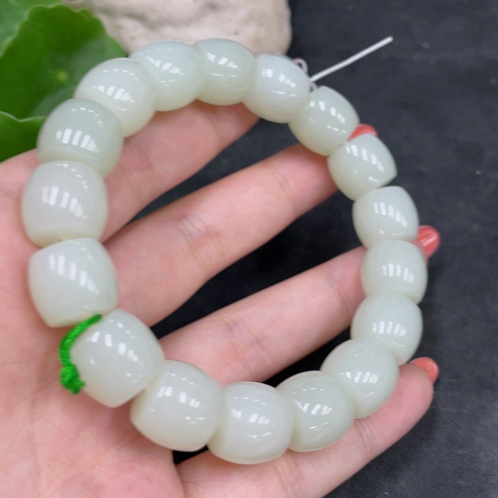 H34980440 Hetian Jade Bracelet, Approx. 12.7mm Beads, Total Weight Approx. 64.3g
