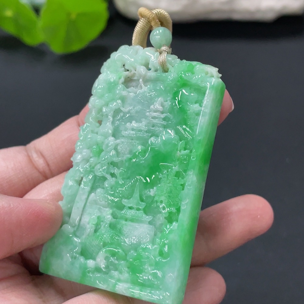 F31688565 Jadeite Landscape Pendant with Cord, Total Weight Approx. 46.1g