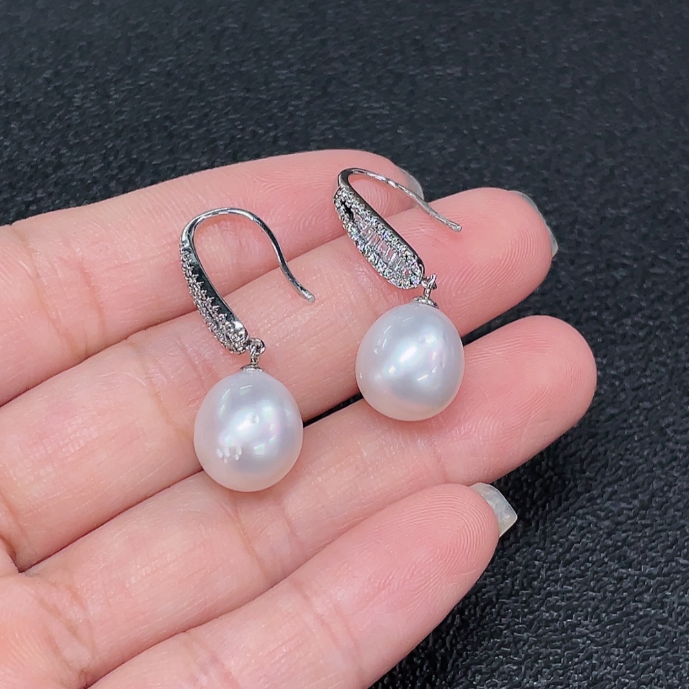 C35092010 Seawater Pearl Earrings Non-Gold Total Weight Approx. 5.42g Size 10.3mm