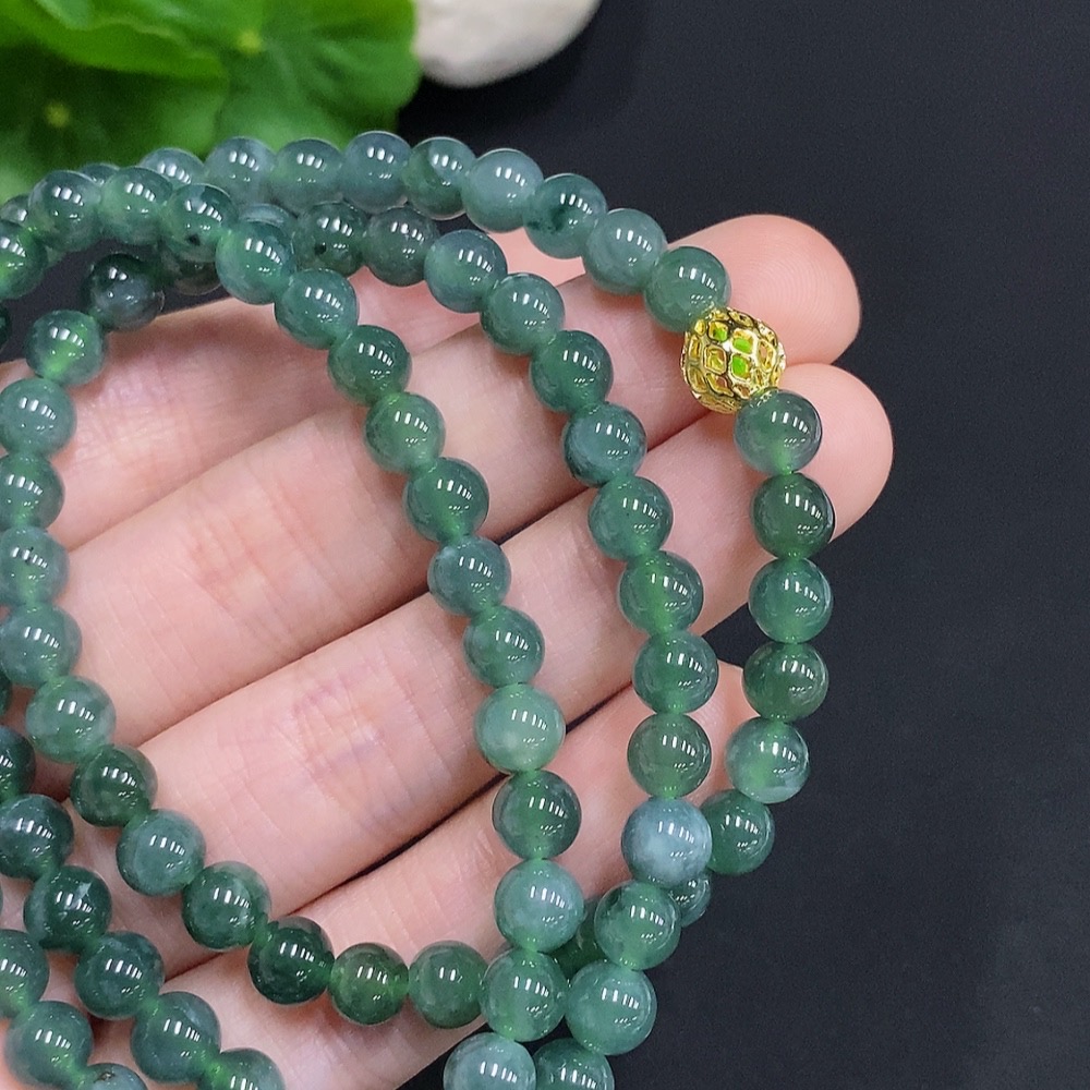 F35125405 Jadeite Bead Necklace Non-Gold Inlaid Total Weight Approx. 41.3g Size Approx. 6.2mm