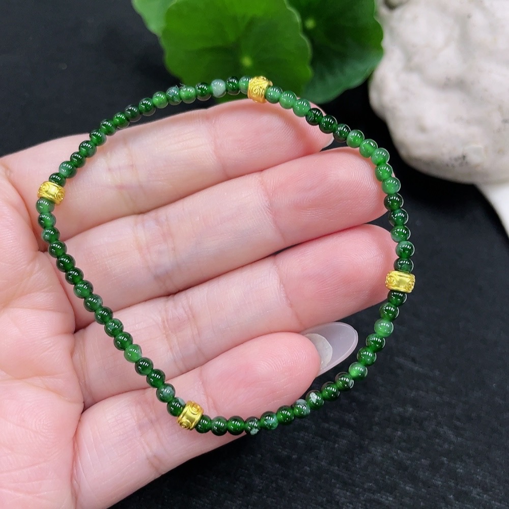 F32734806 Jadeite Beads Bracelet Approx. 3mm Total Weight Approx. 3.5g Non-Gold-Inlaid