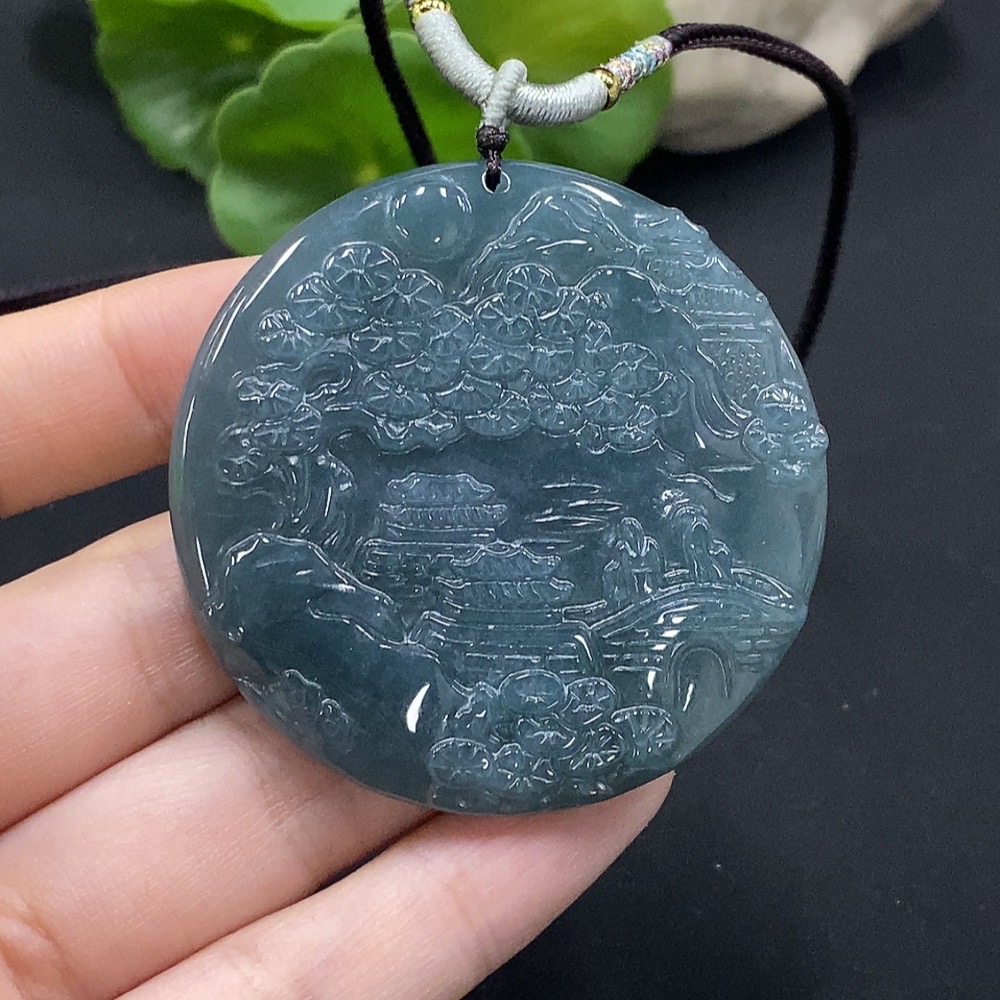F35114615 Jadeite Landscape Pendant Total Weight Approx. 32.22g