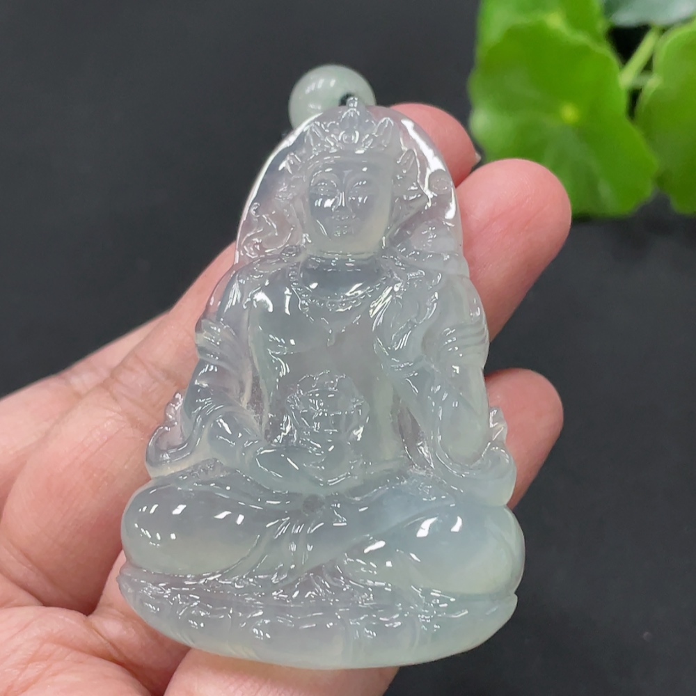 F34057857 Jadeite Guanyin Pendant, total weight approximately 30.18g, with non-A grade beads
