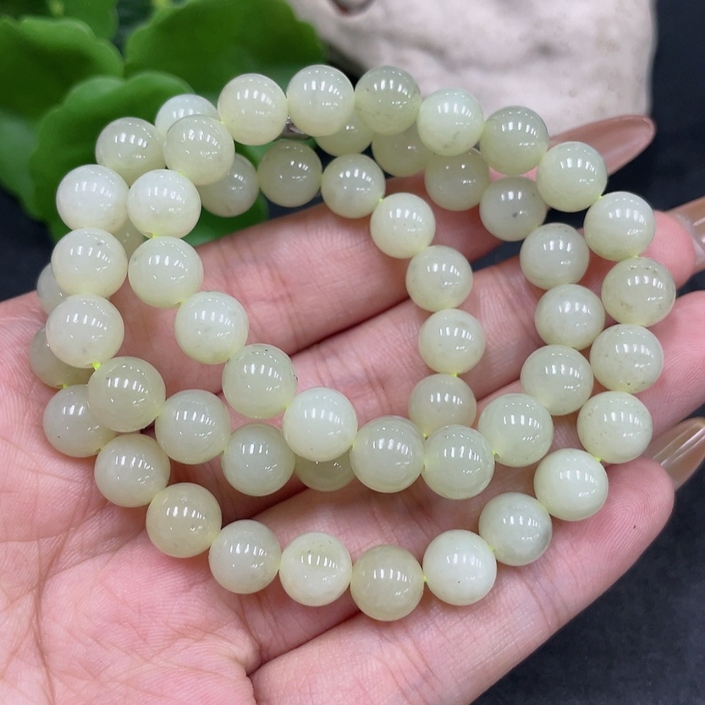 H32778242 Hetian Jade Bead Necklace Approx. 7.8mm Non-Gold Total Weight Approx. 44.4g