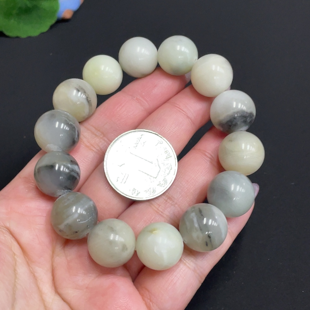 H33881729 Hetian Jade Bracelet, Approx. 14.9mm, Containing Other Mineral Components, Total Weight Approx. 77.1g