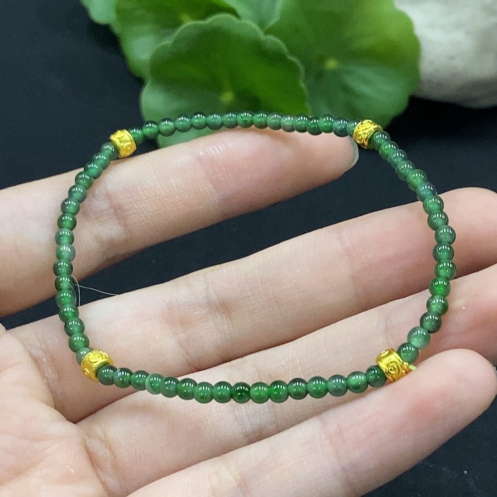 F34996627 Jadeite Beaded Bracelet Approx. 3mm Beads Non-Gold-Inlaid Total Weight Approx. 3.5g