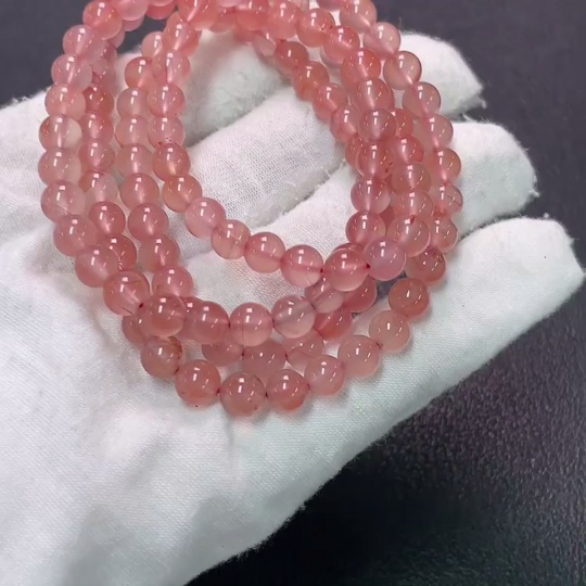 C34949611 South Red Agate Bead Necklace with Visible Organic Matter, Total Weight Approx. 37.5g, Bead Size Around 6mm